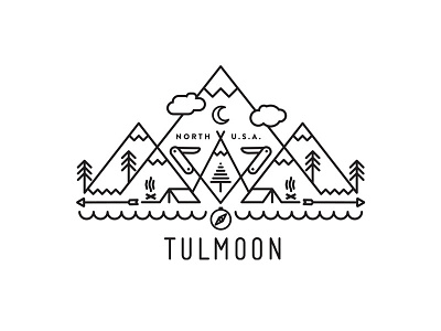 Tulmoon Illustration arrow clouds compass explore knife lineart mountains outdoors