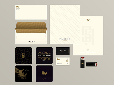 SteamRhino Brewing Co. - Identity design beer beijing brewery brewing co china envelope gold identity letterhead logo rhino steampunk