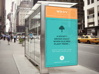 WOAV ad bus stop green orange poster tree
