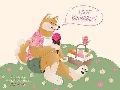 HELLO DRIBBBLE! character debut dog first shot flat hellodribbble illustration summer