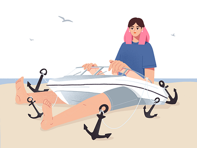 Me and my anchors beach character characterillustration composition depression digital art emotions flat girl illo illustration procreate psychology sea seagulls sky