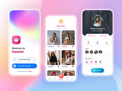 SweetU appdesign appui materialdesign messanger messanger app mobile app design screen design ui uidesign uikit uiux uxdesign video chat videocall app voice chat