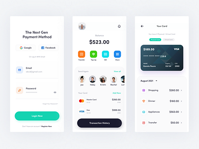 E - Wallet Mobile App UI appdesign banking app ewallet materialdesign minimal design mobile app design mobile banking money transfer screen design uidesign uxdesign wallet app