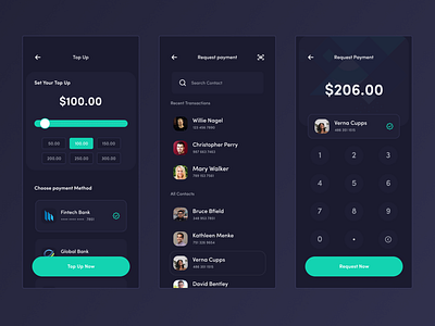 E - Wallet Mobile App UI (Dark Mode)