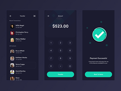 E - Wallet Mobile App UI (Dark Mode) appdesign bank app banking app materialdesign minimal design mobile app design mobile wallet money transfer online banking screen design uidesign uiux uxdesign w wallet wallet app