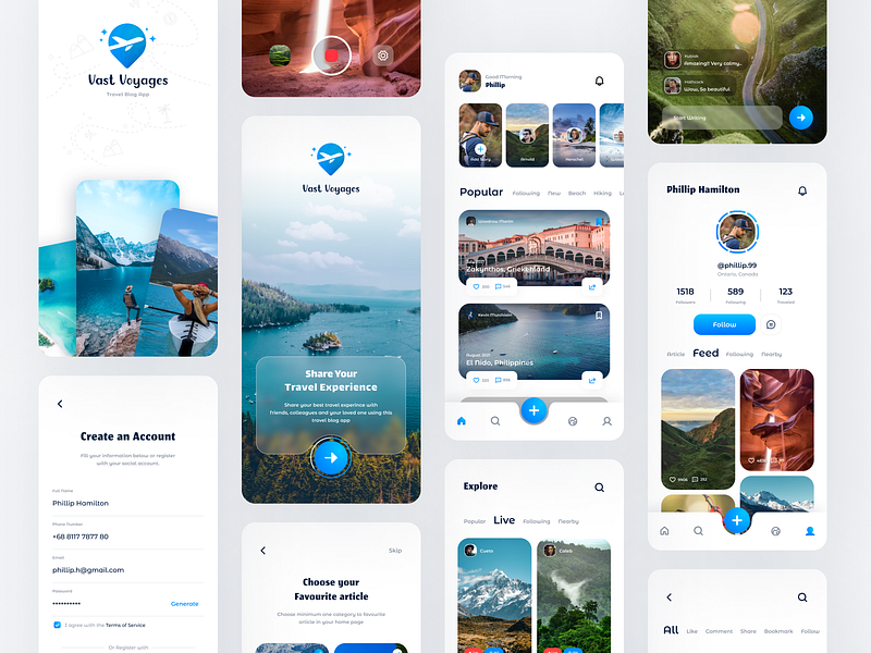 Travel Blog App designs, themes, templates and downloadable graphic