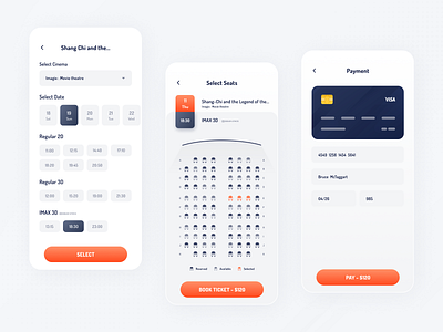 Cinemagic - Movie Ticket Booking App appdesign booking booking app cinema cinema app cinematic creative film materialdesign minimal mobile app design movie app movie poster ticket app uidesign uxdesign