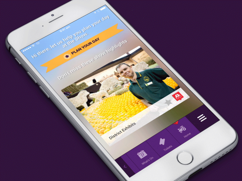 Sydney Royal Easter Show event homescreen swiping ui design ux design