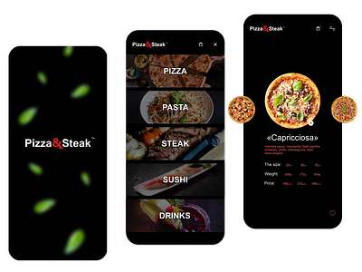 App mobile Pizza & Steak a restaurant app branding dark app design food app mobile pizza steak ui ux