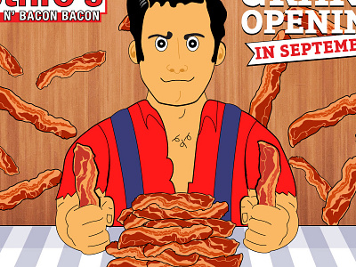 Jethro with a little bacon bacon bbq brand cartoon food illustration redneck