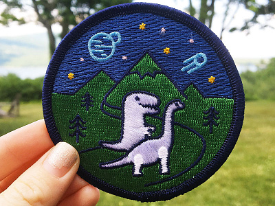 Space Mountain Dino Patch dinosaurs illustration mountains patch space