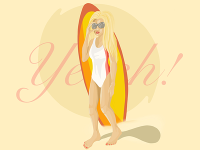 Surf & beach art beach design drawing girl illustration procreate sun surfing