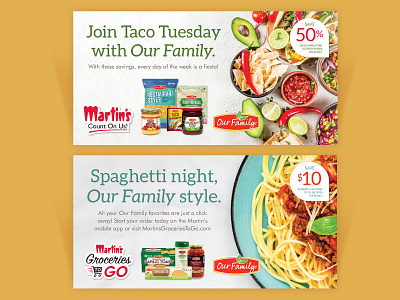 Our Family meals at Martin's branding cpg design direct mail food fresh graphic design grocery logo logos mail meals packaging post card postcard print private label retail supermarket tacos