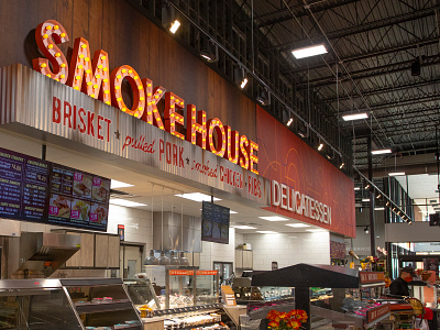 Smokehouse BBQ retail restaurant signage barbecue bbq design food fresh grocery illustrator lighting retail sign signage signs super market supermarket type typography