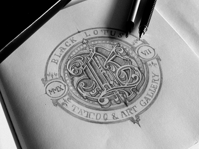 Black Lotus - Monogram Sketch art branding craftsmanship design handmade illustration lettering logo logotype monogram typography