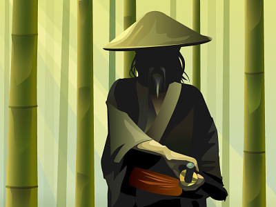 The Way bamboo illustration samurai sword vector