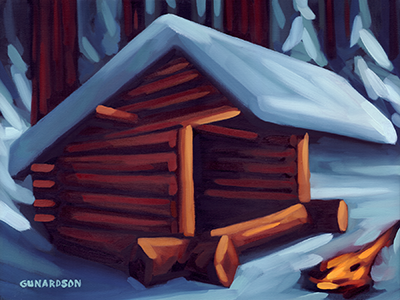Lean-to adirondack camp fire lean lean-to oil outdoors painting