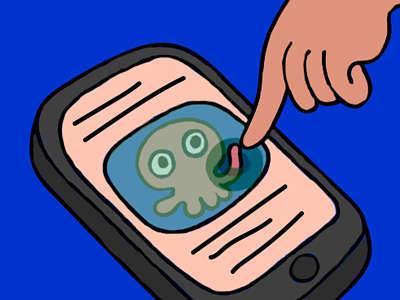 Hello dribbble! illustration mobile octopus tap touch