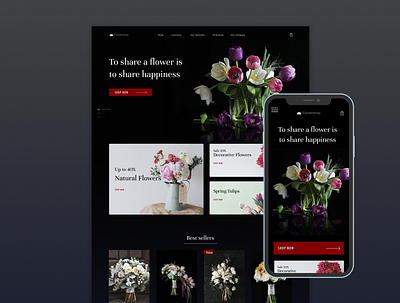 Flower shop branding dark ui ecommerce flowers responsive design ui website
