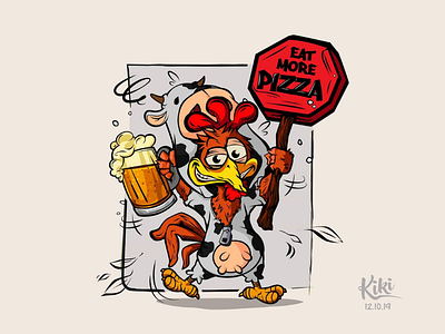 Drunk Chicken beer cartoon character chicken drunk graphics illustration mascot pizza