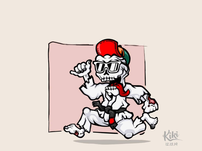 Dead but Active karate concept vector judo zombie skull character cartoon graphics mascot illustration