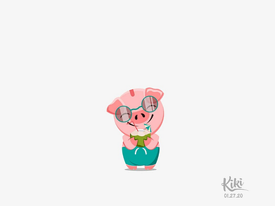 Naturally optimistic cartoon character coconut concept cute design graphics illustration illustrator inspiration inspire love mascot oink pig pink summer vibes