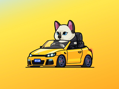 WanWan's Scirocco R car cat illustration vw