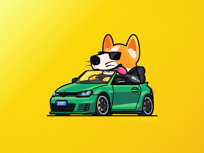 Zhong's GTI MK7 car dog golf illustration