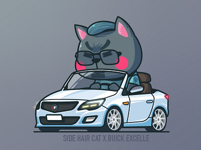 Sidehair Cat & his Buick buick car cat excelle