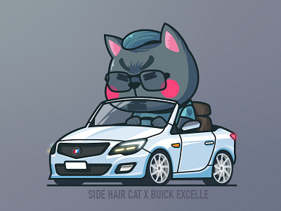 Sidehair Cat & his Buick