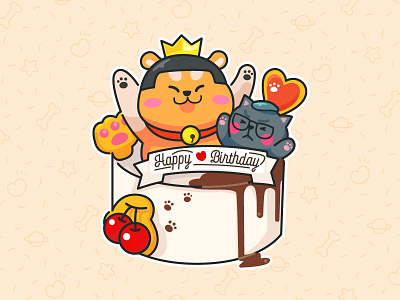 Happy birthday to Lina cake cat cherry dog happybirthday