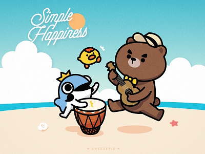 Simple Happiness bear character fish illustration qstyle