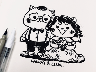 Panda & Lina's Wedding photo vol 02 (sketch) cat dog sketch wedding card