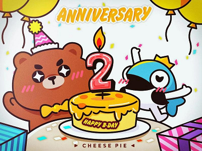 Anniversary CheesePie anniversary bear fish illustration