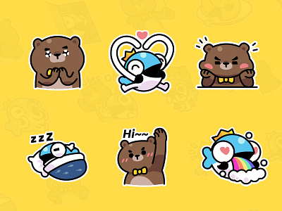 MrBear & MrFish wechat stickers Part.2 bear emoji fish illustration stickers