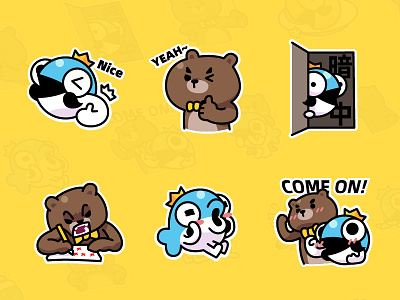 MrBear & MrFish wechat stickers Part.3 bear emoji fish illustration stickers