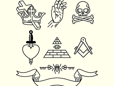 Secret Society Icons crowns design freemason icon set illustration illustrator logo medieval minimal secret secret society skulls swords vector