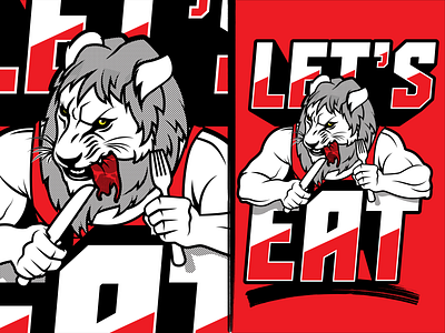 Tumble Chef™: Let's Eat apparel apparel design body builder branding design fork hungry illustration illustrator knife lets eat lion mascot t shirt table setting vector