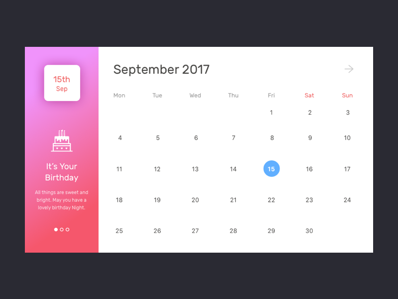 Calendar UI by Moon Hui Lee on Dribbble