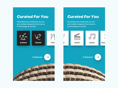 Curated For You card ui curated dailyui flat icon flat illustration mobile ui select category ui
