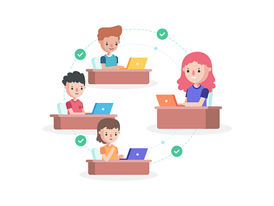 Connecting character design easelly flat icon flat illustration