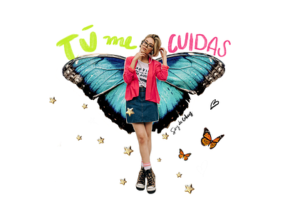 Tú me cuidas butterfly collage collageart girl girly handmade