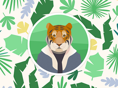 A tiger and his profile pic avatar design digital green illustration jacket jungle pic picture profile tiger vector