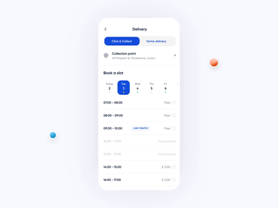 Click & Collect - Collection Date Scheduling app application blue book calendar date ecommerce interactive mobile order pickup scheduling