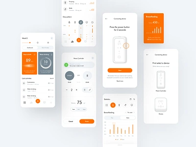 The Baby Tracker Mobile App activity analysis app chart dashboard device diagram feeding fit fitness app health illustration netguru onboarding orange planner schedule setup tracker tracking