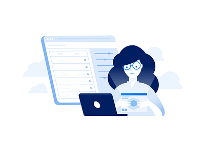 System Login Illustration blue character cloud computer device illustration it login software team woman