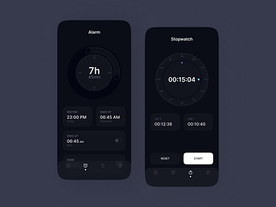 Alarm Stopwatch UI Design Dark