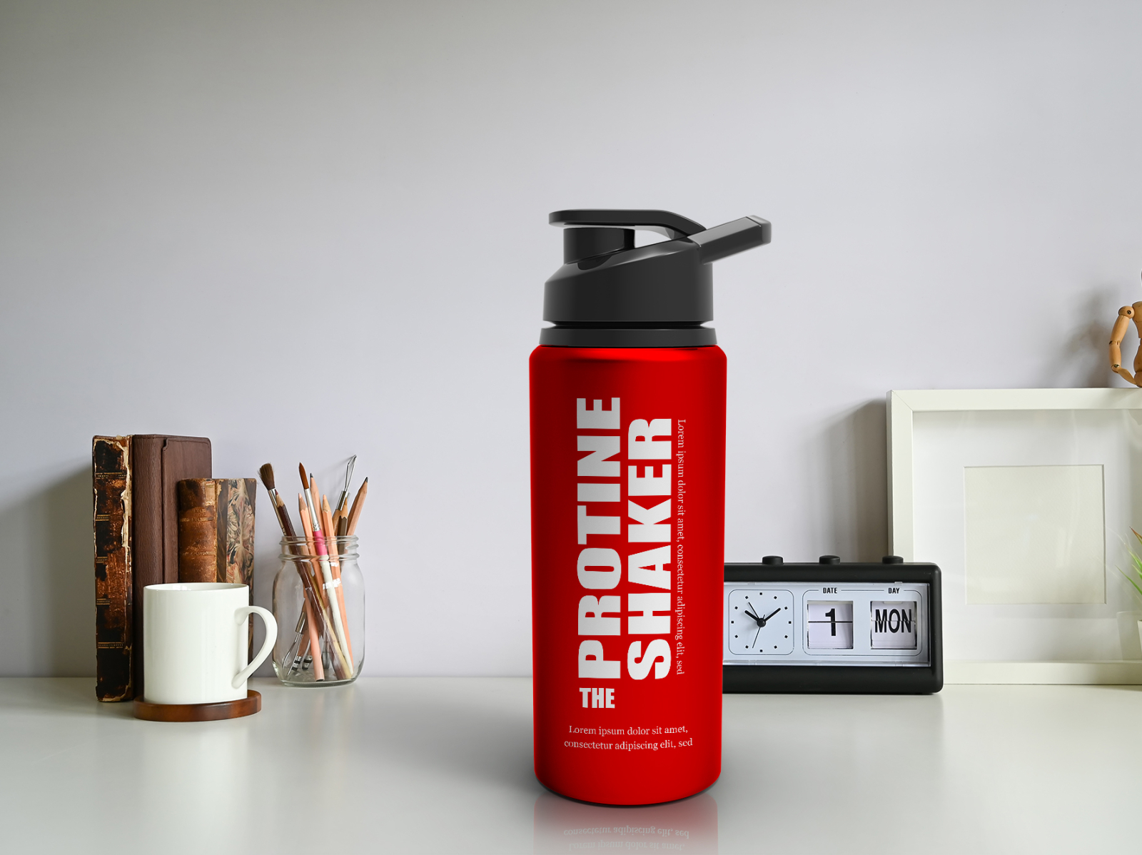 Download Free Red Metallic Protein Shaker Mockup PSD Template by ...