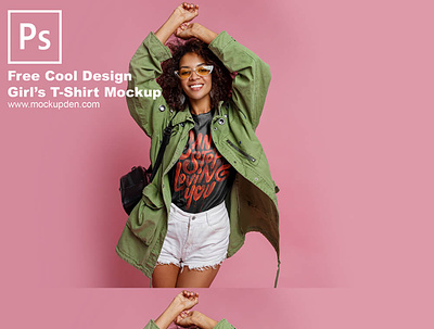 Free Cool Design Girl’s T-Shirt Mockup PSD Template mock up