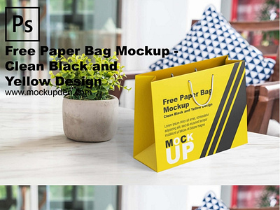 Free Paper Bag Mockup – Clean Black and Yellow Design
